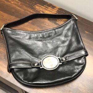 Michael Kors Black Leather Shield Hobo Bag